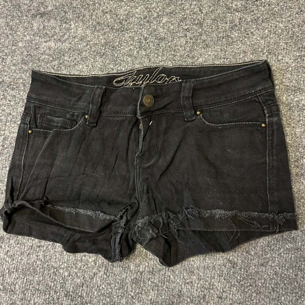 dELiA*s Shorts Womens Size 1/2 Black Denim Cutoff Raw Hem Low Rise Casual